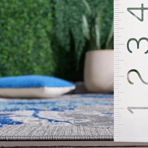 SAFAVIEH Washable Rug Outdoor Cabana Collection - 11' Square, Grey & Blue, Non-Shedding & Easy to Clean, Ideal for Patio, Backyard, Mudroom (CBN832F)