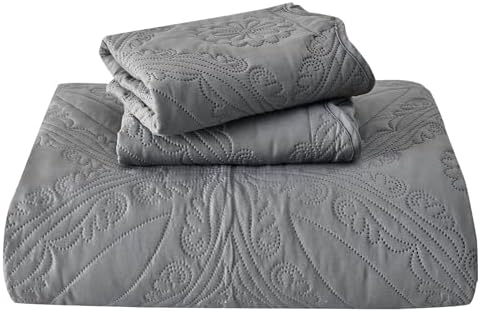 Kingnex Oversized King Bedspreads 128x120 Ultrasonic Quilted Grey