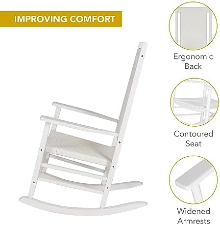 Shine Company Hampton Porch Rocker, High Back Wood Rocking Chair, Rattan Back...