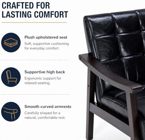 Mid Century Modern Faux Leather Accent Chair, Lounge Chair Indoor Comfy Uphol...