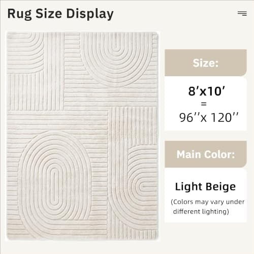 Beige Solid Area Rug 8x10, Washable Rugs for Living Room Bedroom