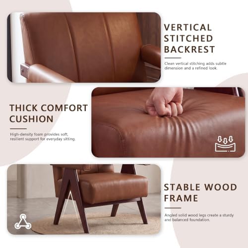 JIASTING Mid Century Modern Accent Chair Set of 2, Brown Leather Armchair