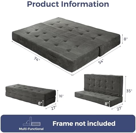 MAXYOYO Foldable Mattress, 8-Inch Tufted Futon Mattress with Handles