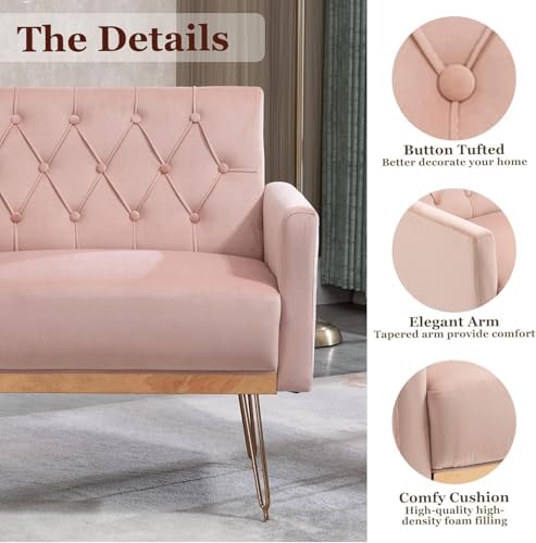 Olela Accent Chair with Arm for Living Room, Velvet Modern Armchair, Pink