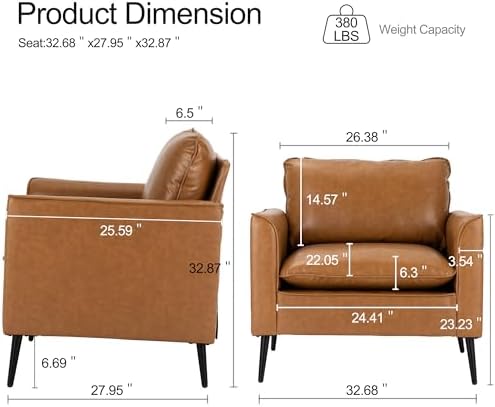 Okeysen Modern Leather Chair Set of 2, Oversized Armchair for Living Room, Mi...