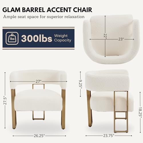 Hyfirm White Boucle Barrel Accent Chair