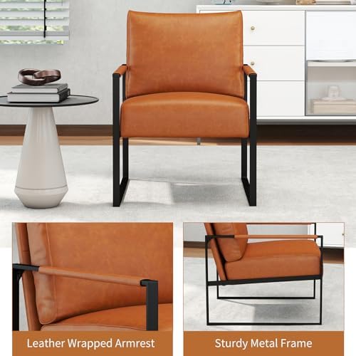 CANMOV Mid Century Modern Accent Chair, PU Leather Armchair with Metal Frame,...