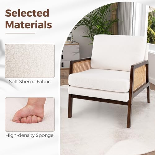 Giantex Mid Century Modern Accent Chair, Boho Boucle Living Room Arm Chair w/...
