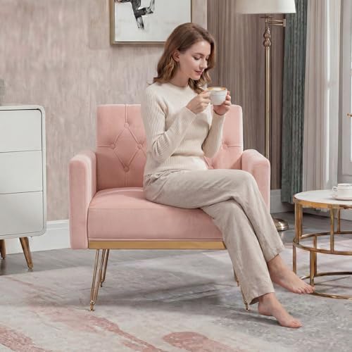 Olela Accent Chair with Arm for Living Room, Velvet Modern Armchair, Pink