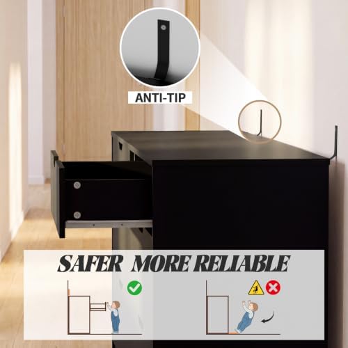 Furmax Dresser for Bedroom with 6 Drawers, 47.2" Modern Dressers, Black