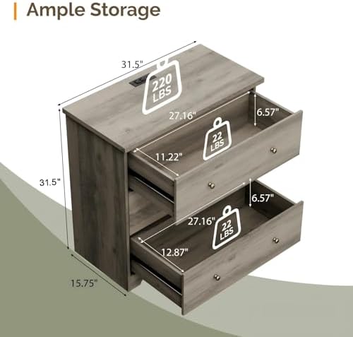VINGLI 3 Drawer Dresser with Charging Station, Small Dresser Grey Chest of Dr...