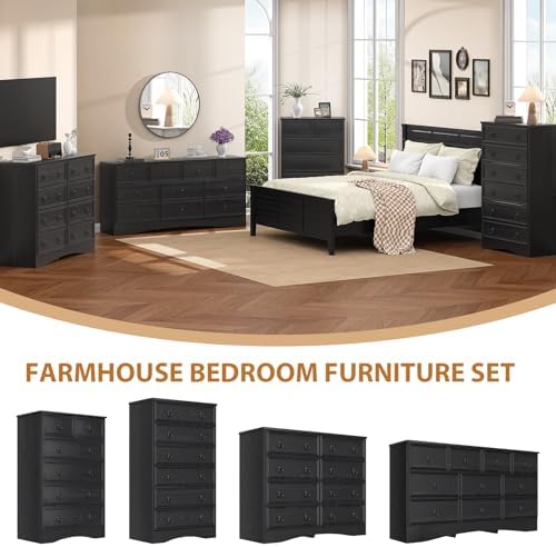 VVFLU 48'' Tall Black Dresser with 6 Drawers Chest of Drawers for Bed...