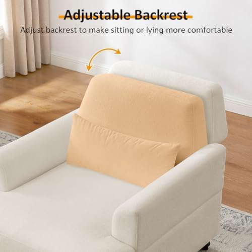 Oversized Chaise Lounge Chair with Adjustable Backrest, Polyester White