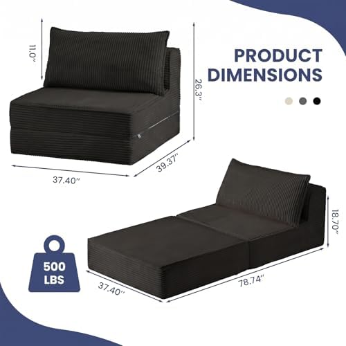 Folding Sofa Bed, Convertible Sleeper Chair with Pillow,Corduroy Comfy Floor ...