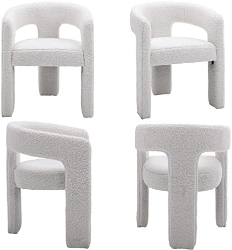Modern Sherpa Barrel Dining Chair Upholstered Faux Fur Dining Room Chair with...