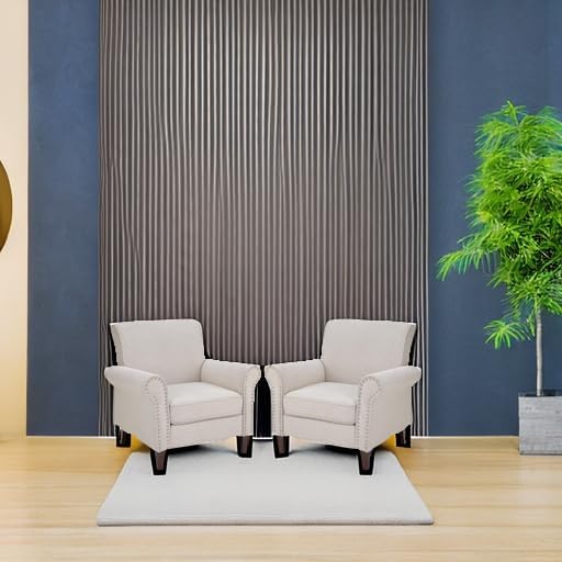PrimeZone Comfy Accent Chairs Set of 2, Mid-Century Modern Arm Chair, Beige