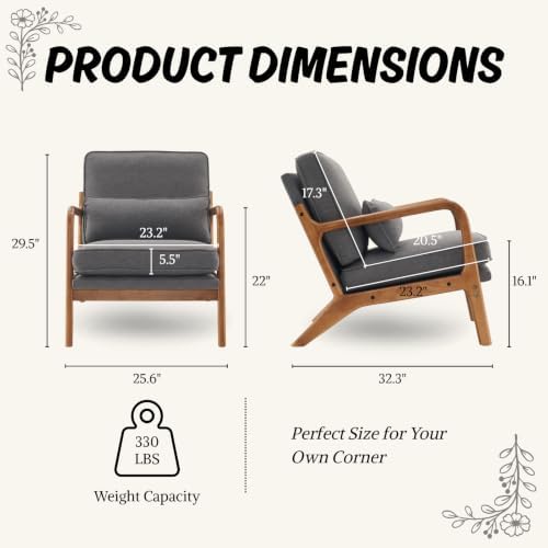 Karl home Mid-Century Modern Accent Reading Chair, Grey