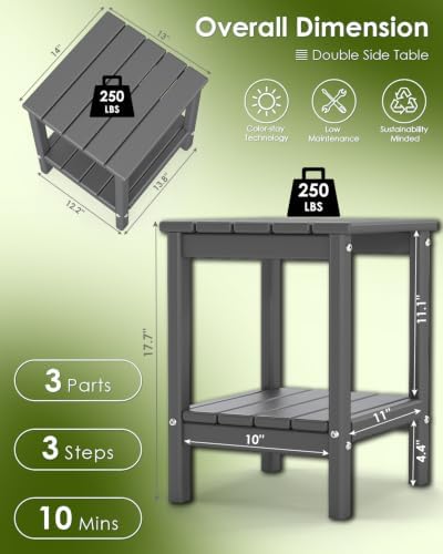 GREENVINES Adirondack-Outdoor-Side-Table | Set of 4 | 14 x 13 Inches | HDPE P...