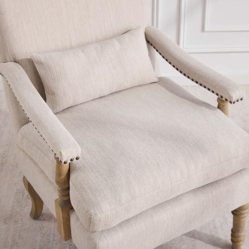 Accent Chair with Ottoman, Farmhouse Armchair, Natural Beige