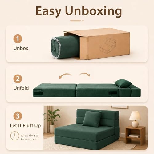 ANONER Memory Foam Fold Out Sofa Bed with Pillow Twin Size Futon Couch
