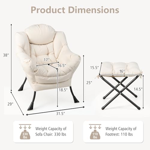 GIANTEX Lazy Chair with Ottoman, Accent Sofa Chair with Folding Footrest, Sid...