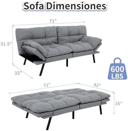 MUUEGM Futon Sofa Bed Memory Foam Futons Modern Office Couch Sleeper Bed Conv...