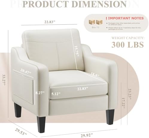 MALOL PU Leather Accent Chair Set of 2, Mid-Century Modern Living Room Armcha...