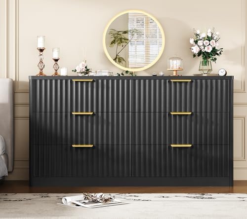 TEENFON Fluted 6 Drawer Dresser for Bedroom, Wide Modern Chest of Drawers wit...