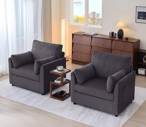 Mofolit 38“ Modern Corduory Accent Chair with High Back (Cream)