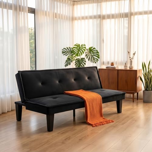NicBex Convertible Sofa Bed, Futon Couch with Adjustable Backrest, Black