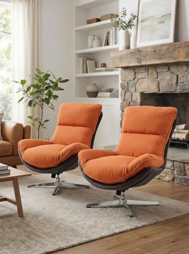 LukeAlon Linen Swivel Lounge Chair, Orange
