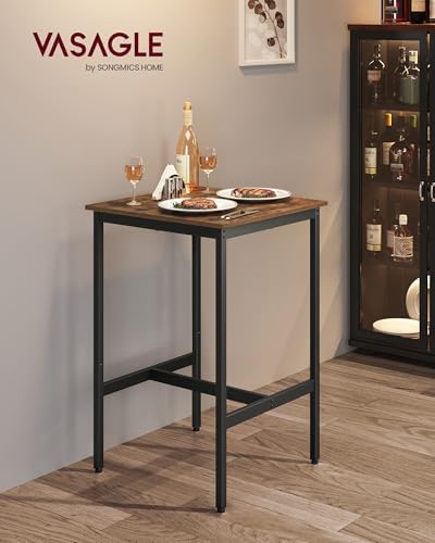 VASAGLE Bar Table, Kitchen Dining, High Top Pub, Square, Steel Frame