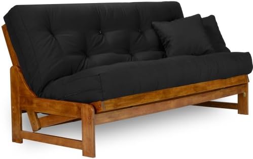 Miami Futon Set - Queen Size, Frame, 8" Mattress, Twill Black Cover