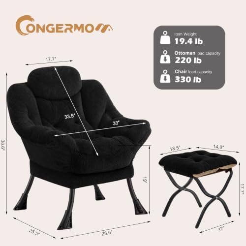 Lazy Chair with Folding Ottoman,Leisure Sofa Chair,Soft Fabric Armchair with ...