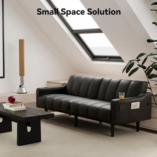 80'' Futon Sofa Bed,Faux Leather Futon Sleeper Sofa, Convertible Love...