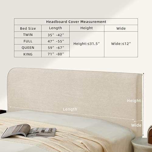 Bed Headboard Cover Queen, Stretch Head Board Slipcover Washable | Jacquard Protector Slip Cover for Upholstered Headboard for Bedroom Decor, Slanted Rib White, Queen (Length 59"-67")