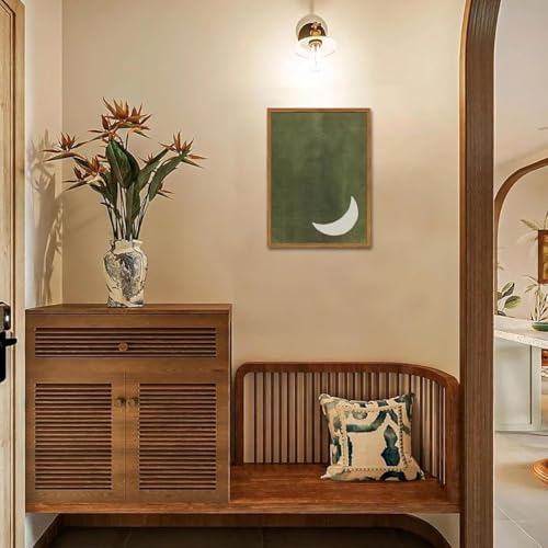 Framed Boho Sun and Moon Canvas Wall Art Set of 2, Vintage Sage Green Bohemia...