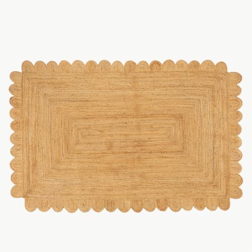 GRUHUM Scalloped Jute Area Rug 5X8ft Natural Handwoven Farmhouse Rug Large