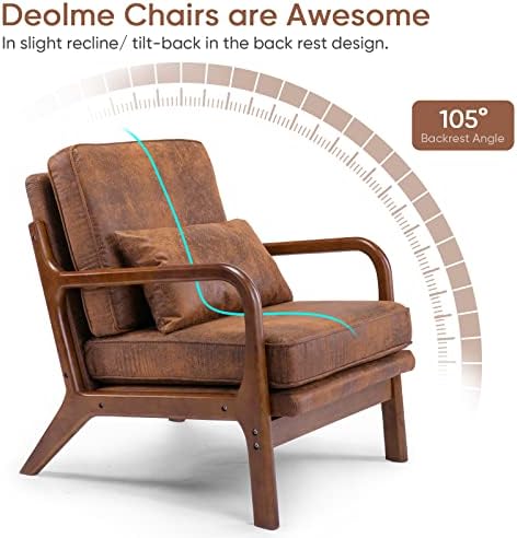 Mid Century Modern Accent Chair Set of 2 Living Room- Comfy Solid Wood Arm Ch...