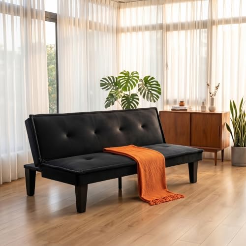 Convertible Futon Sofa Bed, Small Futon Couch with 5-Position Adjustable Back...