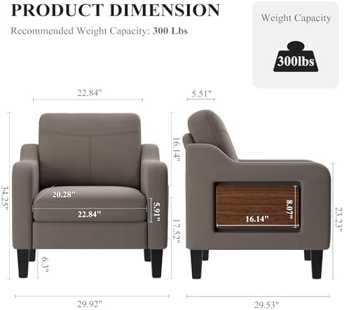 Accent Chair for Living Room, Mid-Century Upholstered Armchair with Foldable ...