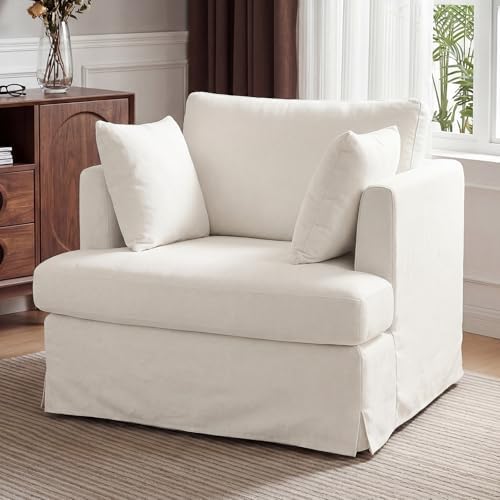 Coastal Accent Armchair for Living Room, 40", Chenille, Beige