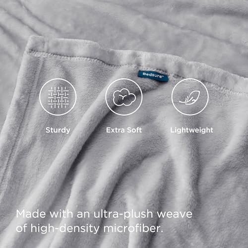 Bedsure GentleSoft Fleece Blankets Queen Size Light Grey - Bed Blanket Soft L...