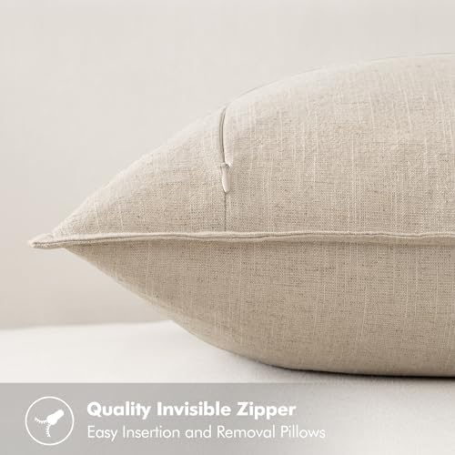 MIULEE Beige Linen Pillow Covers Pack of 4 Decorative Natural Solid Throw - Image 4