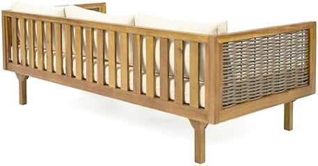 Merax 67.5" Outdoor Patio Daybed 3 Seater Sofa Bed,Acacia Wood Frame wit...