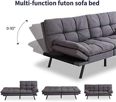 Opoiar Futon Sofa Bed,Small Splitback Linen Fabric Memory Foam Couch,Modern C...