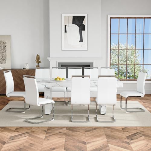 Ebullient 79'' Marble Dining Table Set for 10, 3.5'' White Ma...