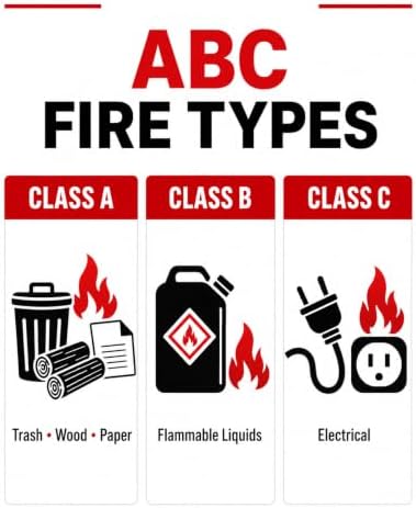 Ougist ABC Dry Chemical Fire Extinguisher, 5 lb, 3-A:40-B:C Rated, for Home, ...