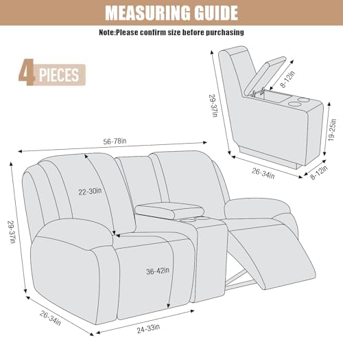 VANSOFY Stretch Recliner Loveseat Cover with Middle Console, Chocolate | 4-Pieces, Soft Furniture Protector, Washable Slipcover with Pocket, Pets Sofa Cover, High Stretchy fabric Couch Cover