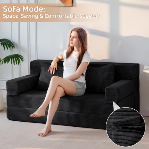 BYBYME Convertible Sofa Bed, 6” Thick 3-Folding Floor Sofa, 53” Loveseat